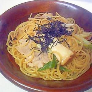 味ポンで！豚肉と長ネギ、きのこのポン酢醤油パスタ